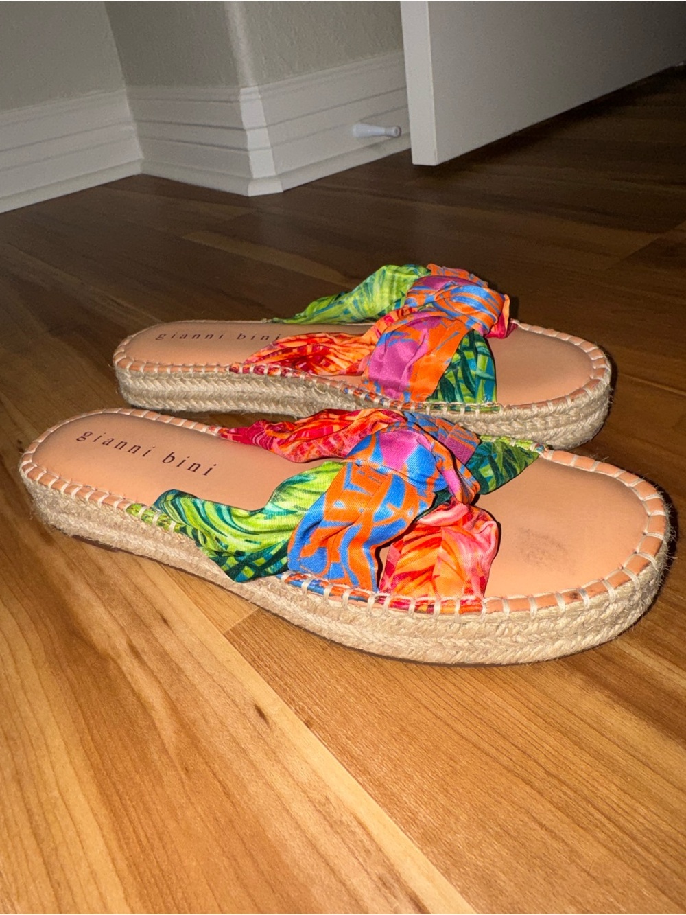 Gianni Bini Multicolor Knot Espadrille Slide - Orange Pink Blue Green